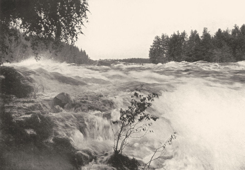 FINLAND. Valinkoski Falls 1908 old antique vintage print picture